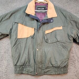 Vintage Mirage Jacket Mens Large Canvas Leather Collar Batik Lined 90s
